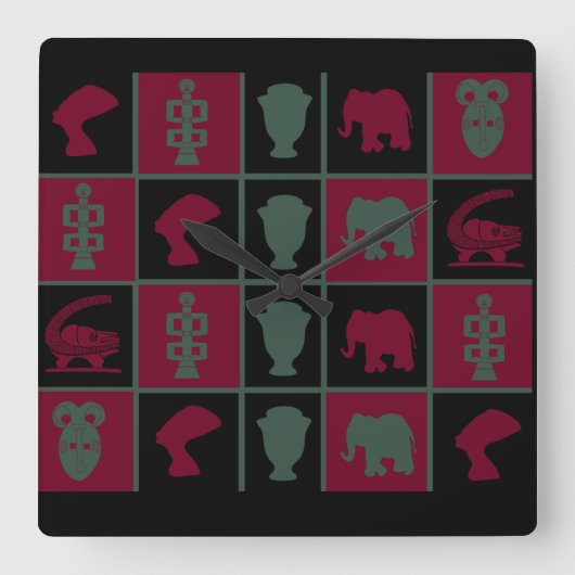 抽象芸術・アフリカ部族美術 スクエア壁時計 (正面)