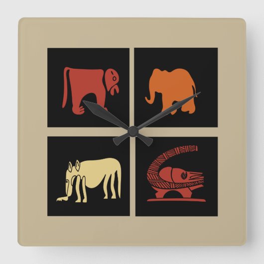 抽象芸術・アフリカ部族美術 スクエア壁時計 (正面)