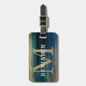 抽象芸術·エレガント金ゴールド·ネイビー·メンズ·モノグラム ラゲッジタグ (正面縦)