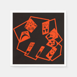 抽象芸術、カボチャ顔オン黒、ハロウィーン スタンダードカクテルナプキン