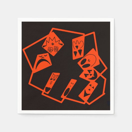 抽象芸術、カボチャ顔オン黒、ハロウィーン スタンダードカクテルナプキン (正面)