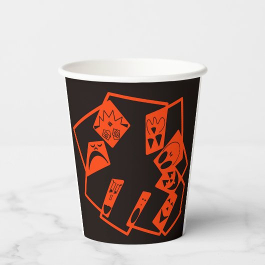 抽象芸術、カボチャ顔オン黒、ハロウィーン 紙コップ (裏面)