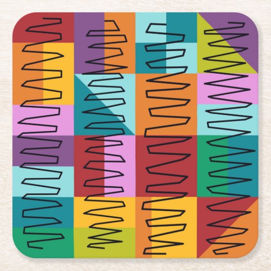 抽象芸術、カラフルデザイン スクエアペーパーコースター (正面)