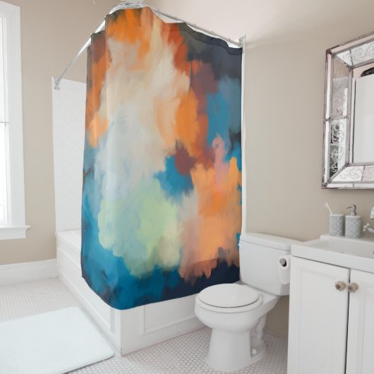 抽象芸術,カラフル, 絵画's，テラコッタ，青 シャワーカーテン (インサイチュ)