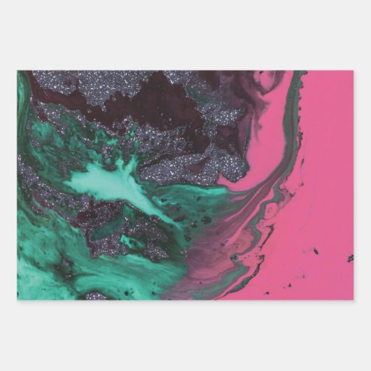 抽象芸術,クリエイティブ,大理石,緑,黄色,ピンク ラッピングペーパーシート (正面3)