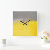 「抽象芸術」シンプルグレーとイエローアートクロック スクエア壁時計 (ホーム)