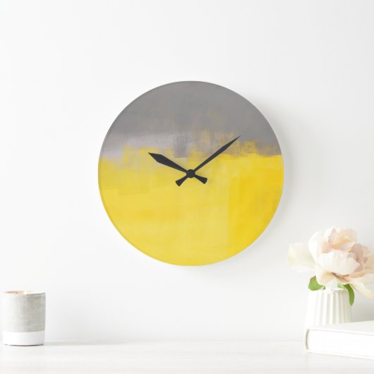 「抽象芸術」シンプルグレーとイエローアートクロック ラージ壁時計 (ホーム)
