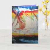 抽象芸術・シースケープ・グリーティング・カード – 風に カード (黄色い花)