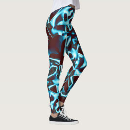 抽象芸術・テープの明るいシアン色が濃い赤色 レギンス