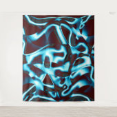 抽象芸術・テープ上の青いシアンの色合いが濃い赤 タペストリー (正面)