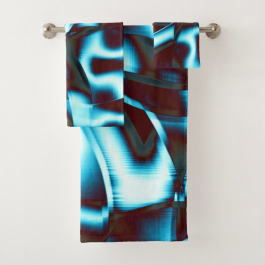 抽象芸術・テープ上の青いシアンの色合いが濃い赤 バスタオルセット (インサイチュ)