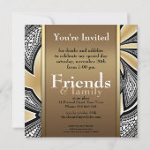 抽象芸術·トライバル·ゴールデン·バースデー·パーティーの招待 招待状 (裏面)