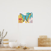 抽象芸術&ドールフラワーカラフルバタフライ自然 ポスター (キッチン)