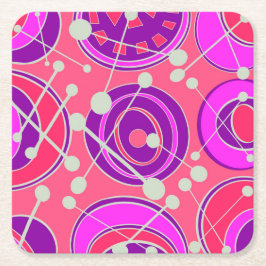 抽象芸術、ピンクとオレンジのジオシェイプデザイン スクエアペーパーコースター