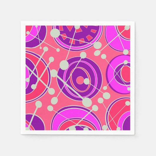 抽象芸術、ピンクとオレンジのジオシェイプデザイン スタンダードカクテルナプキン (正面)