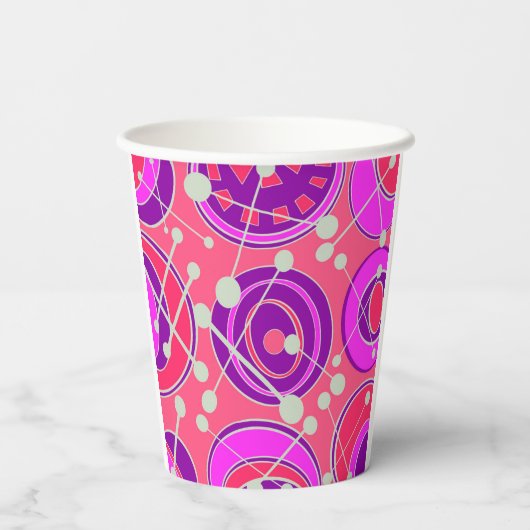 抽象芸術、ピンクとオレンジのジオシェイプデザイン 紙コップ (裏面)