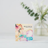 *~*抽象芸術·フロー·バブル桃の黄色 スクエア名刺 (スタンド正面)