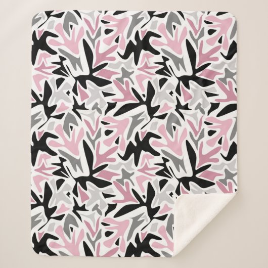 抽象芸術，ブラックとピンク，ユース，モダンスローピル シェルパブランケット (正面)