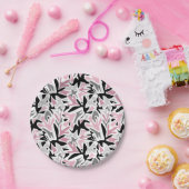 抽象芸術，ブラックとピンク，ユース，モダンスローピル ペーパープレート (パーティー)