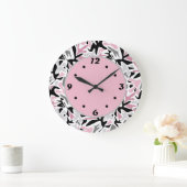 抽象芸術,ブラックとピンク,ユース,モダンスローピル ラージ壁時計 (ホーム)