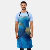 抽象芸術・ブルーと金ゴールド・バックグラ・カラフル エプロン (着用した状態)