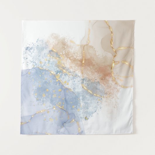 抽象芸術·ブルー、ターペ、金ゴールド タペストリー (正面)