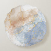 抽象芸術·ブルー、ターペ、金ゴールド ラウンドクッション (裏面)