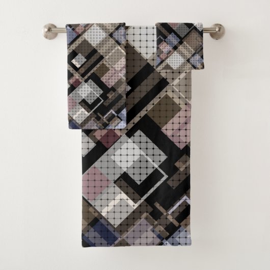 抽象芸術,ベージュ,黒 バスタオルセット (インサイチュ)