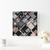 抽象芸術,ベージュ,黒,格子模様 スクエア壁時計 (ホーム)