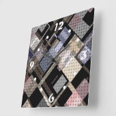 抽象芸術,ベージュ,黒,格子模様 スクエア壁時計 (傾斜)