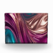 抽象芸術-モダンビバマゼンタターコイズおよび金ゴールド フォトブロック (正面)