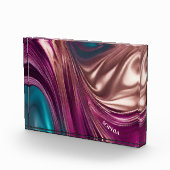 抽象芸術-モダンビバマゼンタターコイズおよび金ゴールド フォトブロック (右)