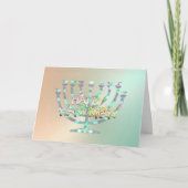 抽象芸術(ユダヤ教)メノラーカラフルハッピーハヌッカグリーン シーズンカード (正面)