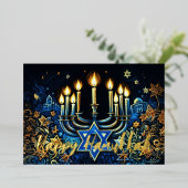 抽象芸術（ユダヤ教）メノラーハッピーハヌカー 箔シーズンカード (立ち正面)