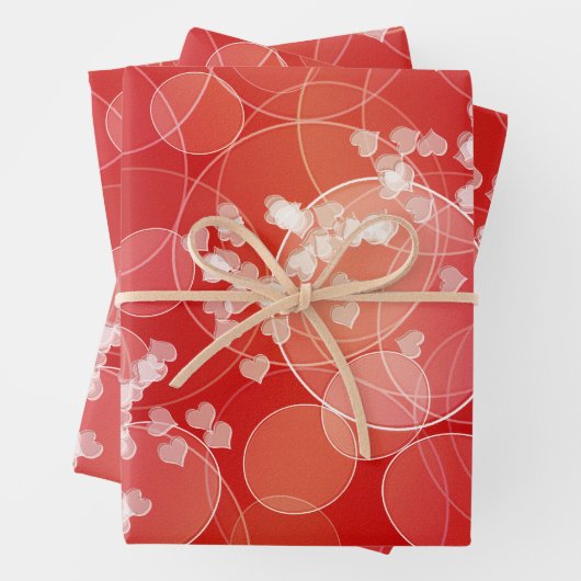 抽象芸術《写真》ぼけ味赤いハートラブパターン ラッピングペーパーシート (インサイチュ)