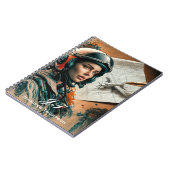 抽象芸術、印象派の女性パイロット&飛行機 ノートブック (左側)