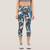 抽象芸術，幾何学的，パターン，黒と青の投げ カプリレギンス (正面)