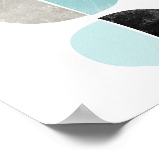 抽象芸術、幾何学的、半円のティール(緑がかった色)ポスター ポスター (角)