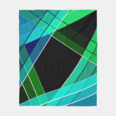 抽象芸術，幾何学的，緑，青，黒 フリースブランケット (正面)