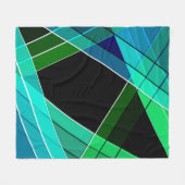 抽象芸術，幾何学的，緑，青，黒 フリースブランケット (正面(横))