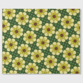抽象芸術、日当たりの良い黄色いデイジー、および緑の離れ ラッピングペーパー (フラット)