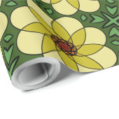 抽象芸術、日当たりの良い黄色いデイジー、および緑の離れ ラッピングペーパー (ロールコーナー)
