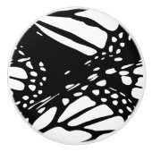 抽象芸術（昆虫）オオカバマダラ、モナークバタフライウィングブラック&ホワイトセラ セラミックノブ (正面)