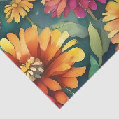抽象芸術《植物》百日草カラフルフローラ水色 薄葉紙 (詳細)