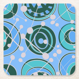 抽象芸術、緑のジオシェイプ、青いデザイン スクエアペーパーコースター
