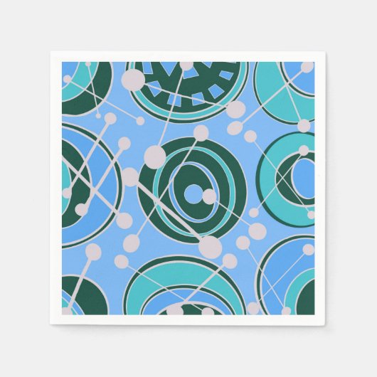 抽象芸術、緑のジオシェイプ、青いデザイン スタンダードカクテルナプキン (正面)