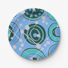 抽象芸術、緑のジオシェイプ、青いデザイン ペーパープレート