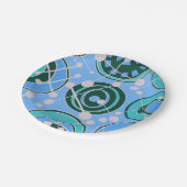 抽象芸術、緑のジオシェイプ、青いデザイン ペーパープレート (アングル)