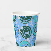 抽象芸術、緑のジオシェイプ、青いデザイン 紙コップ (裏面)