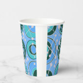 抽象芸術、緑のジオシェイプ、青いデザイン 紙コップ (右)